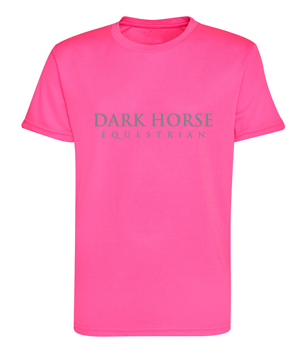 Young Rider Dark Horse TEAM Pro Tech T-shirt - Neon Pink