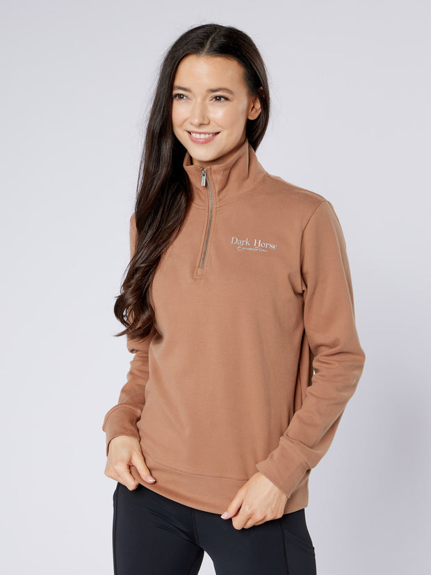 Dark Horse Ladies Signature Quarter Zip Sweatshirt - Caramel