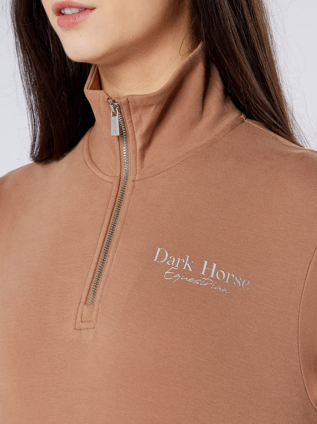 Dark Horse Ladies Signature Quarter Zip Sweatshirt - Caramel