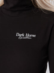 Dark Horse Ladies Stretch Roll Neck Top - Onyx
